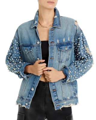 Pearl embellished denim jacket best sale