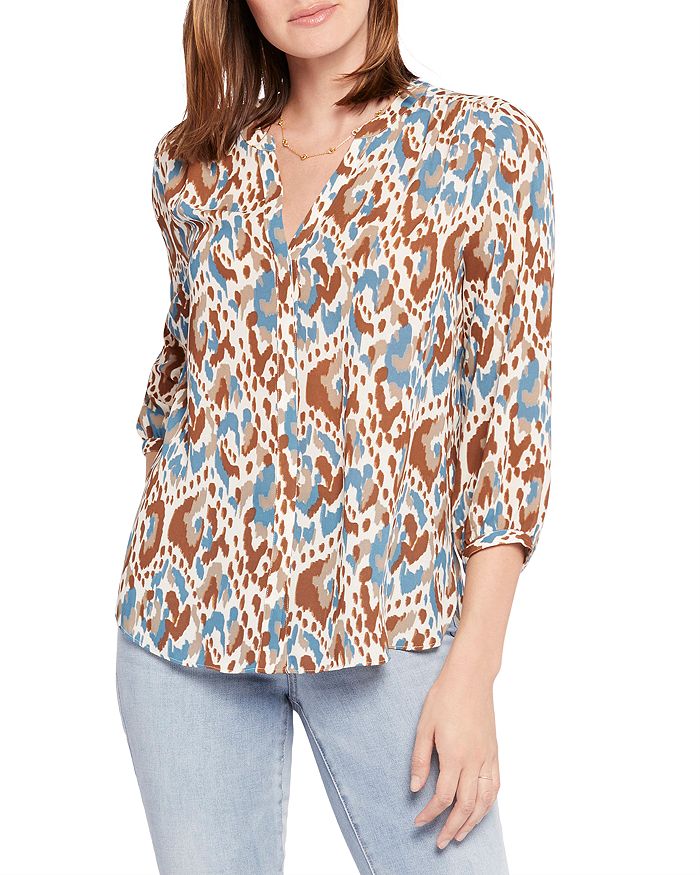 NYDJ Three Quarter Sleeve Printed Pintucked Back Blouse