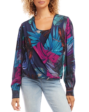 Karen Kane Palm Drape Front Top In Print
