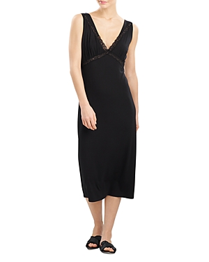 Shop Natori V Neck Lace Trim Nightgown In Black