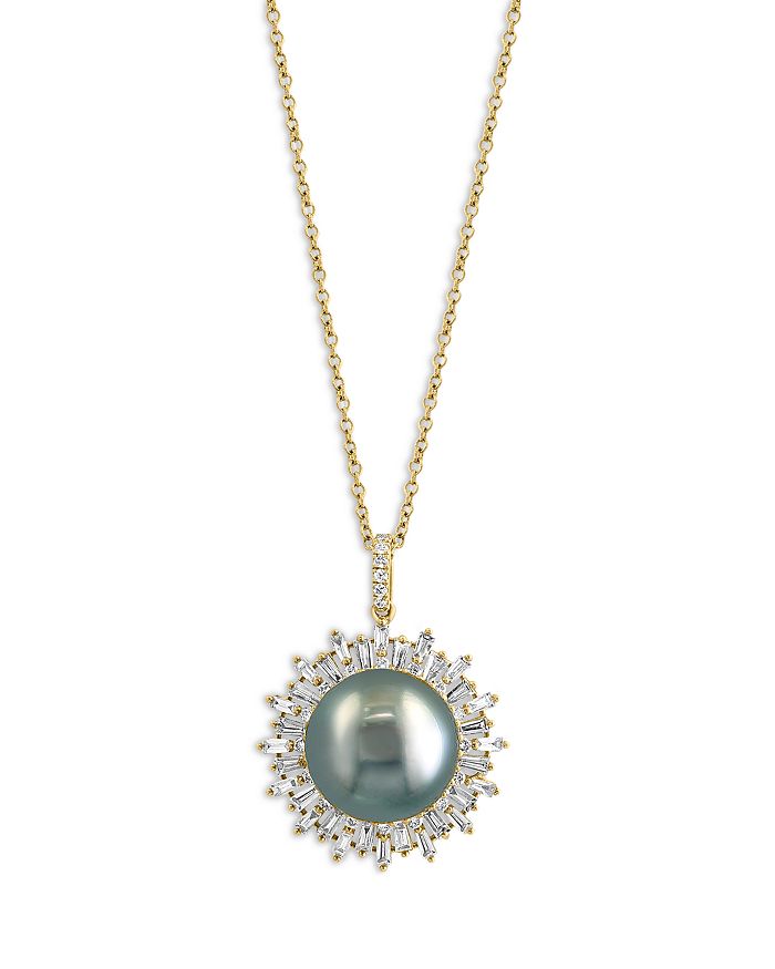Bloomingdale's - Diamond (0.72 ct. t.w.) & Black Tahitian Pearl (12 mm) Pendant Necklace in 14K Yellow Gold, 18"