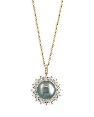 Bloomingdale's Diamond (0.72 ct. t.w.) & Black Tahitian Pearl (12 mm) Pendant Necklace in 14K Yellow