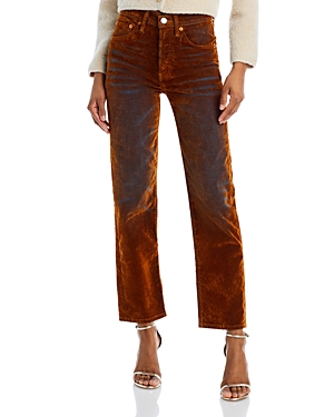 Re/Done 70s Ultra High Rise Straight Velvet Jeans in Distressed Amber Flow