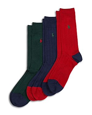 Polo Ralph Lauren Men's 3-pack Ribbed Contrast Crew Socks In Dark Navy