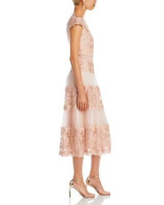  Adriane Floral Embroidered Tea-Length Dress