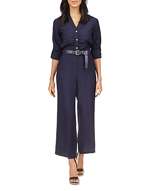 Michael Kors Belted Ruched Front Jumpsuit In Midnight Blue