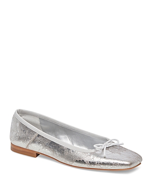 Dolce Vita Women's Anisa Slip On Square Toe Ballet Flats In Silver Distressed Leather