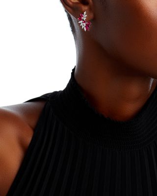 Ruby & Diamond Drop Earrings in 14K White Gold