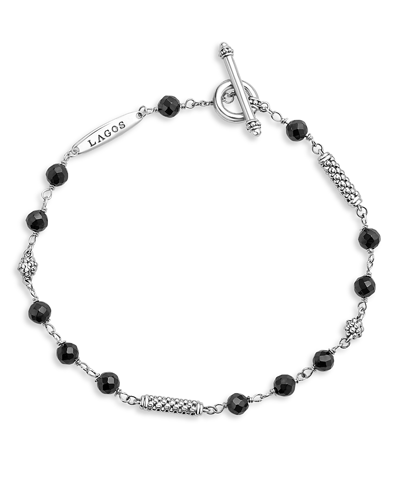 Lagos Caviar Icon Ceramic Beaded Bracelet In Black/silver