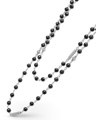 Sterling Silver Caviar Icon Ceramic Bead Link Long Strand Necklace, 34"