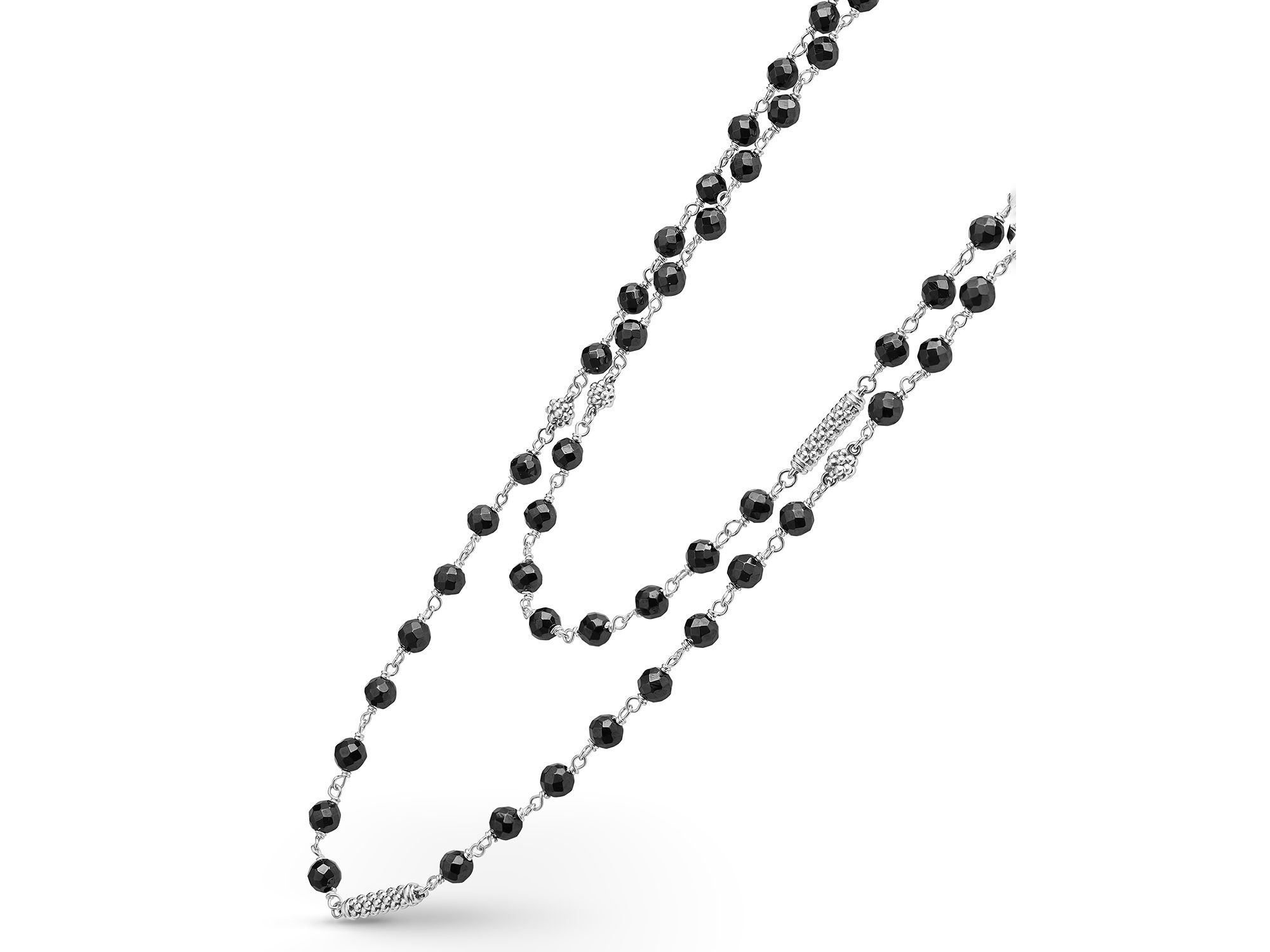 Sterling Silver Caviar Icon Ceramic Bead Link Long Strand Necklace, 34" — Image 3