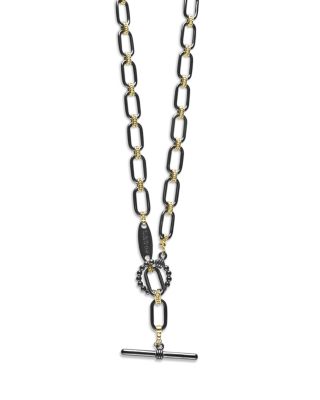18K Yellow Gold Signature Caviar Black Ceramic Link Necklace, 16-18"