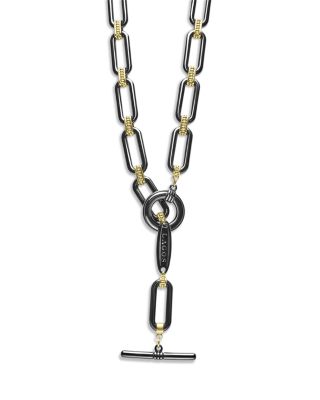 18K Yellow Gold Signature Caviar Black Ceramic Link Necklace, 18"