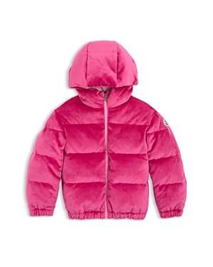 Shop Moncler Girls' Daos Hooded Chenille Down Jacket - Big Kid In Bright Pink