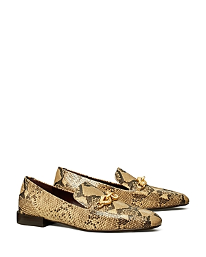 Tory Burch Jessa Snake-effect Leather Loafers In Desert Dust Roccia/gold