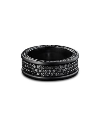 David Yurman - Men's Streamline&reg; Three Row Band Ring in Black Titanium with Black Diamonds, 8.5mm