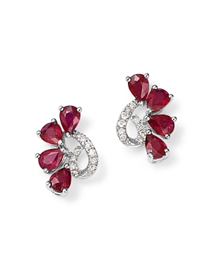 Bloomingdale's Precious Stone & Diamond Ear Climbers In 14k White Gold In Red/white