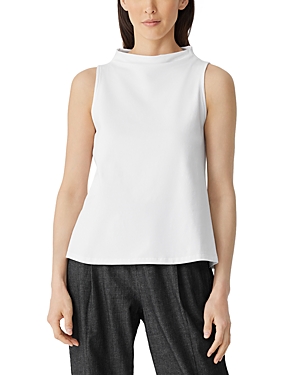 Eileen Fisher Crewneck Organic Cotton Jersey Sleeveless Top In White