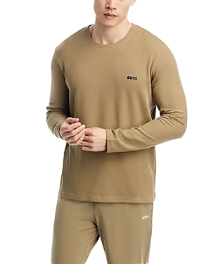 Hugo Boss Waffle Long Sleeve Tee In Light Pastel Green