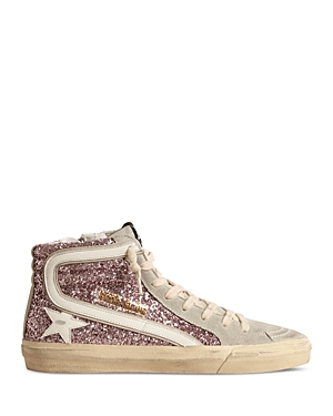 Shop Golden Goose Women's Slide Glitter High Top Sneakers In Lilac Sand