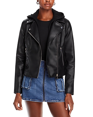Aqua Hooded Faux Leather Jacket - 100% Exclusive In Black