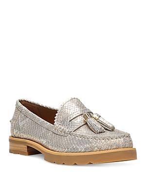 Donald Pliner Lenny Tassel Snake Embossed Loafer In Pale Gold