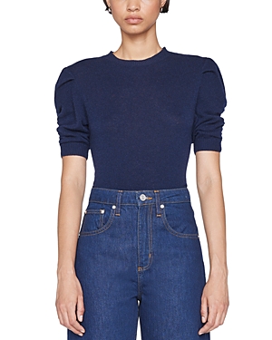 Frame Ruched Puff Sleeve Sweater In Navy