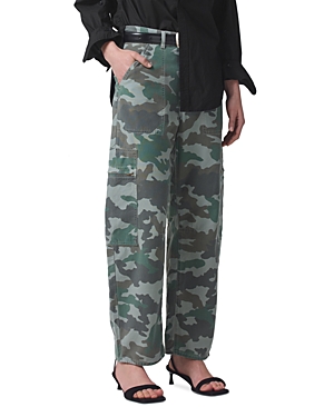 Citizen Of Humanity Marcelle Camo Print Low Rise Barrel Cargo Pants In Incognito