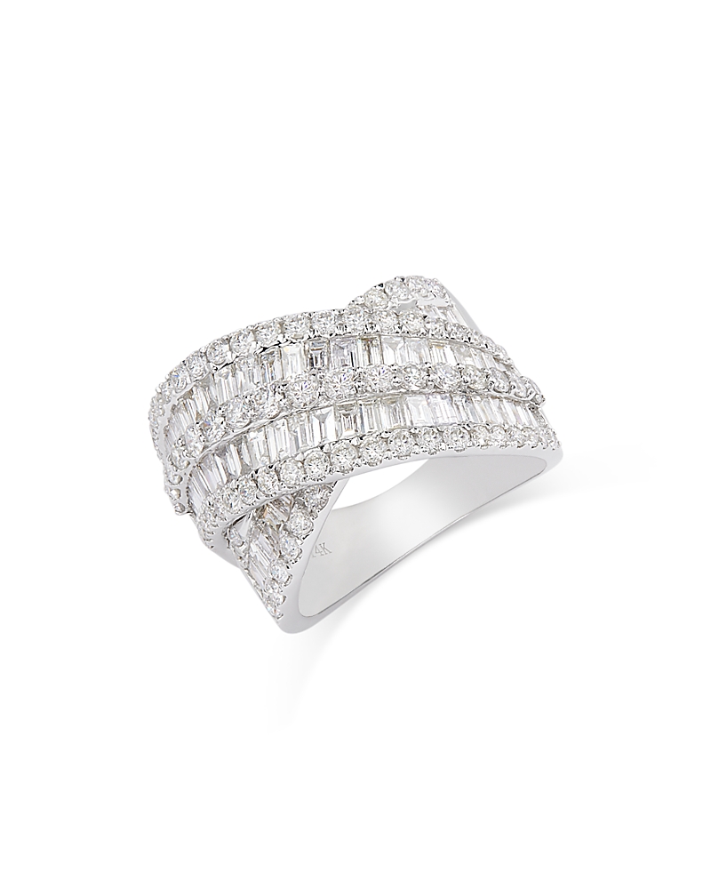 Bloomingdale's Fine Collection Diamond Baguette & Round Crossover Statement Ring in 14K White Gold, 2.80 tcw