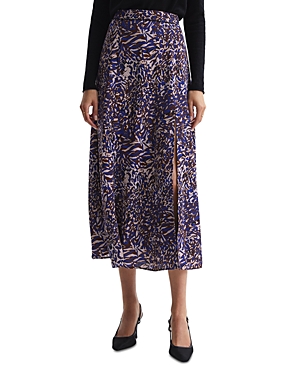 Reiss Blue Printed Midi Skirt In Blue