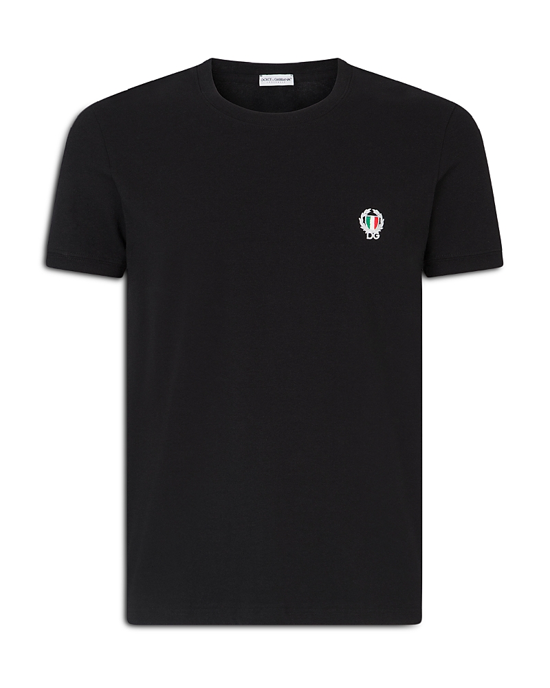 Dolce & Gabbana Tricolor Logo Stretch Cotton T-shirt In Black