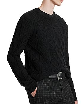 John Varvatos - Dotel Cotton Blend Mixed Stitch Cable Knit Regular Fit Crewneck Sweater