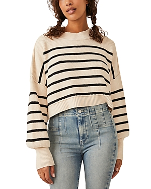 Shop Free People Stripe Easy Street Crop Sweater In Pearl Combo