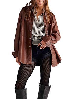 Free People Easy Rider Faux Leather Shirt In Desert Top