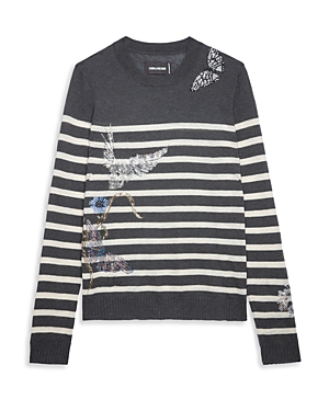 Shop Zadig & Voltaire Cashmere Skulls & Butterflies Sweater In Ardoise