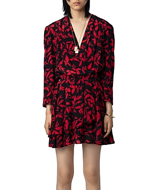 Zadig & Voltaire Rogers Leaf-print Minidress In Noir