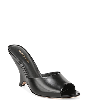 Veronica Beard Mila Leather Peep-toe Wedge Sandals In Black