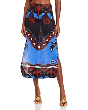Shop Johanna Ortiz Masaai Midi Skirt In Carnival Black/sapphire