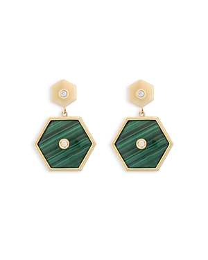 18K Yellow Gold Baia Malachite & Diamond Geometric Drop Earrings