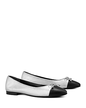 Tory Burch Women's Bow Logo Slip On Ballet Flats In Silver/black