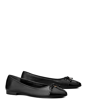 Tory Burch Cap-toe Bow Embellished Ballet Flats In Perfect Black