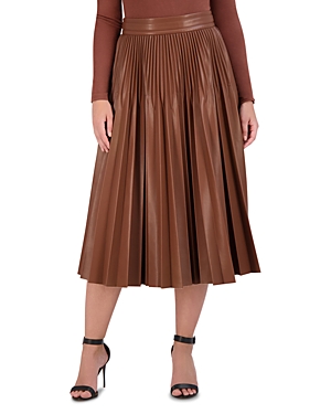 Bcbgmaxazria Faux Leather Pleated Midi Skirt In Caramel