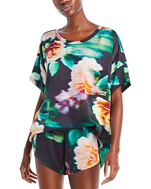 Shop Lunya Washable Printed Silk Tee Set In Aurora Garden