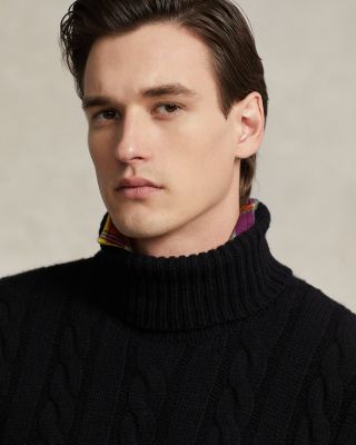 Cable Knit Wool Cashmere Turtleneck Sweater