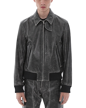 helmut lang leather zip front bomber jacket