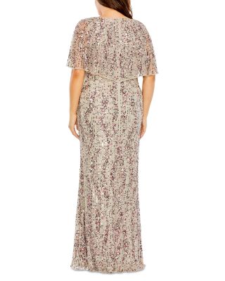  Plus Cape Detail High Neck Column  Gown