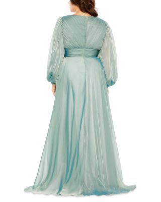  Plus Puff Sleeve Embellished A Line  Gown