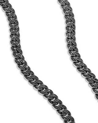 Men's Curb Chain Necklace in Sterling Silver with Black Diamonds, 6mm