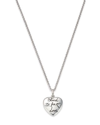 Gucci - Sterling Silver Blind for Love Engraved Pendant Necklace, 17"