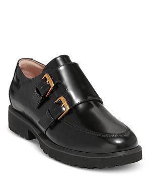 Shop Cole Haan Women's Greenwich Leather Monk Strap Oxfords In Black Leather